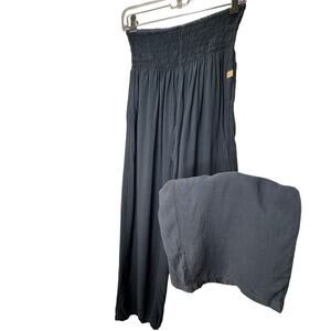 NWT Paradise Island Navy Blue Ruched Drawstring Wide Leg Casual Pants OS